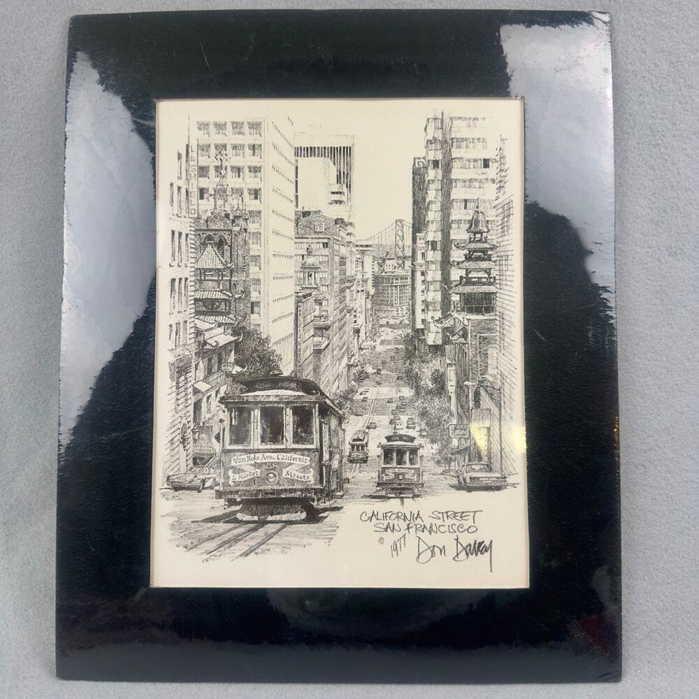 Don Davey California Street San Francisco 1977 Signed Print Black Mat Cityscape